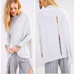 Free People We The Free Lover Ribbed Thermal Open Back Grey Women's Sz S